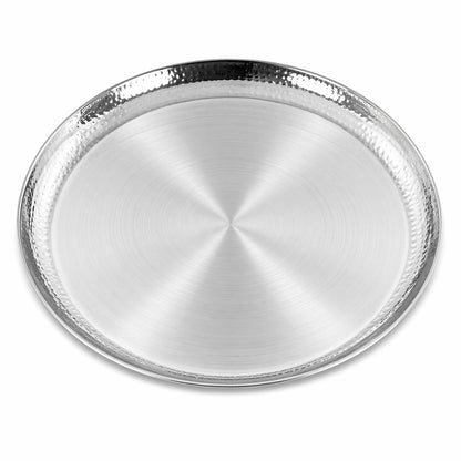 Stainless Steel Matt Finish Thali Set, 11" Round, Hammered Border, 7 pcs set