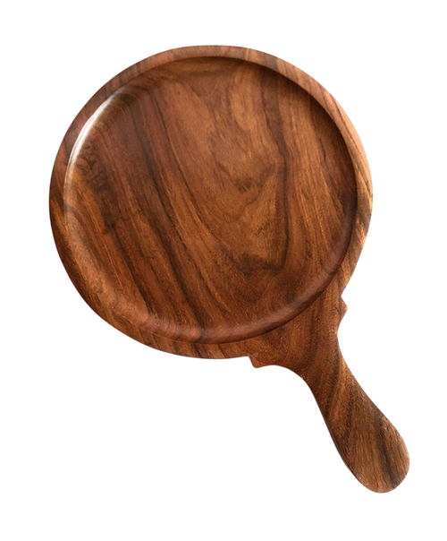 14" Round Wooden Serving Platter or Pizza Bat with Handle