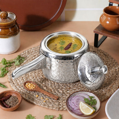Stainless Steel Hammered Serving Cooker with Lid, 1000ml